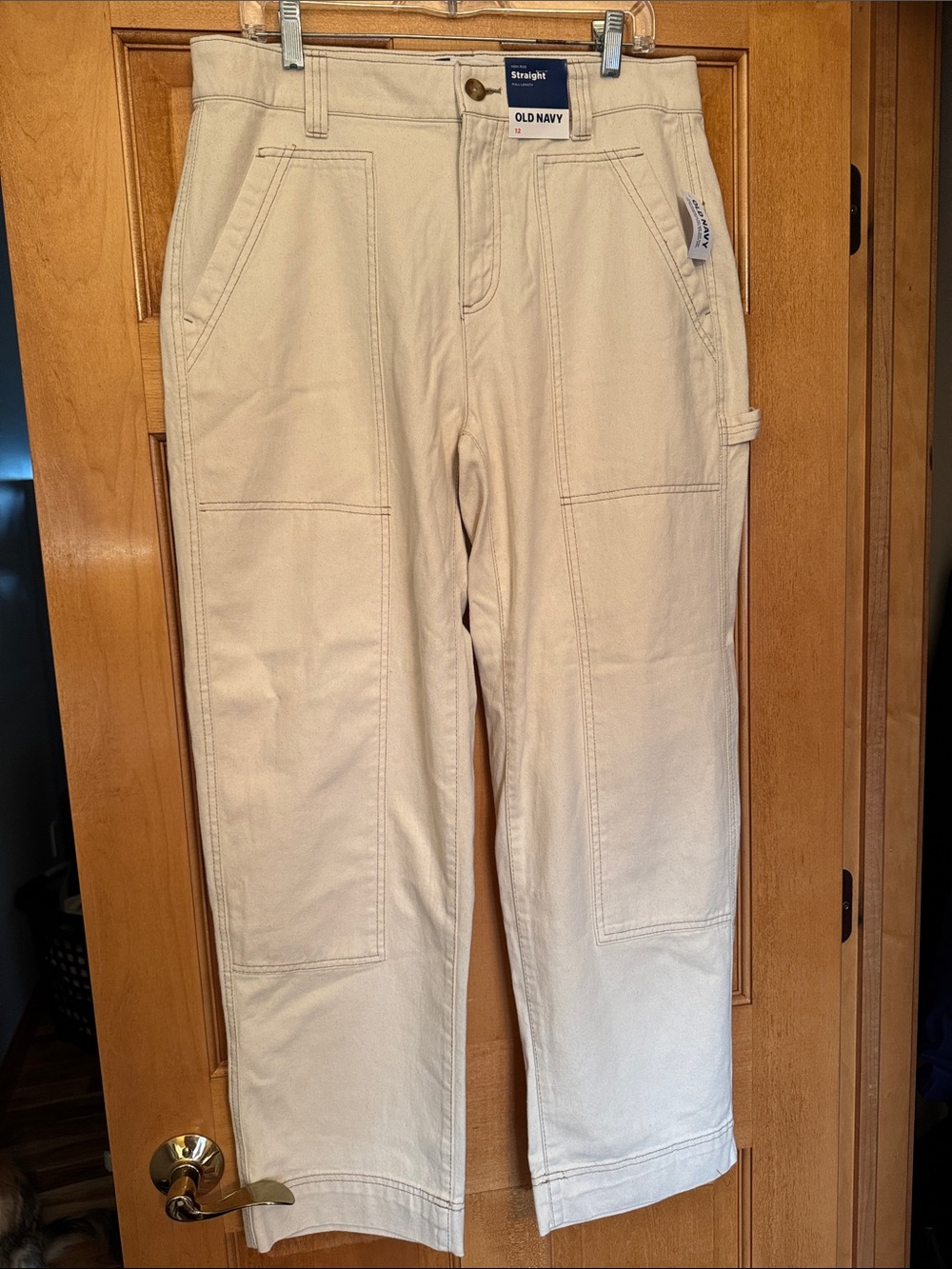 NWT Old Navy Women’s High-Rise Straight Carpenter Cargo Pants — Cream Size 12